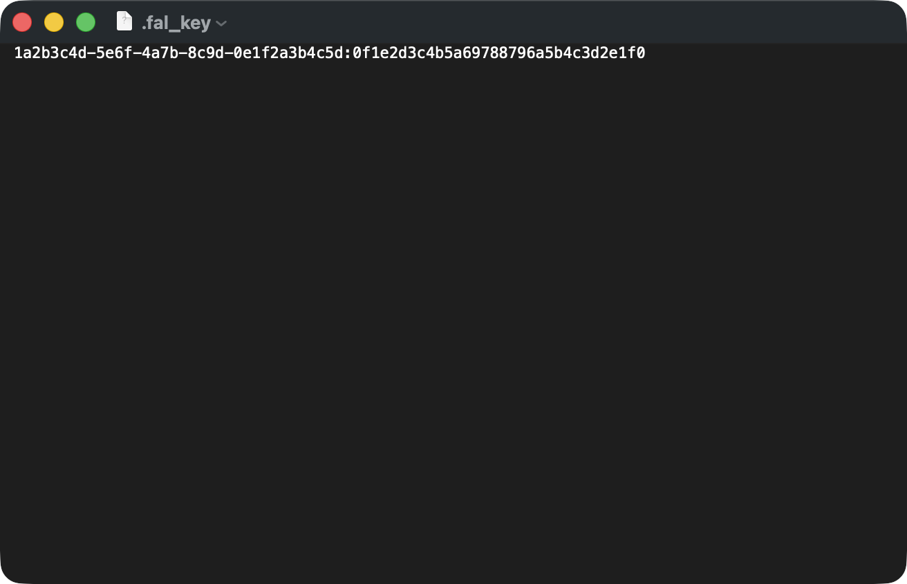 テキストエディットに鍵の文字列を1行だけ貼った画面。文字列はダミー